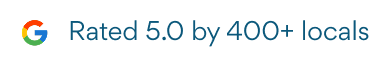 Google icon with text: Rated 5.0 by 400+ locals.